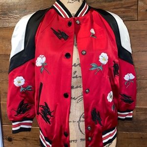COACH Shrunken Red with White Flower Varsity Jacket